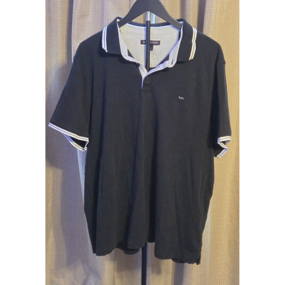 Michael Kors Polo Shirt Mens Size XXL Black White 3‎ Button